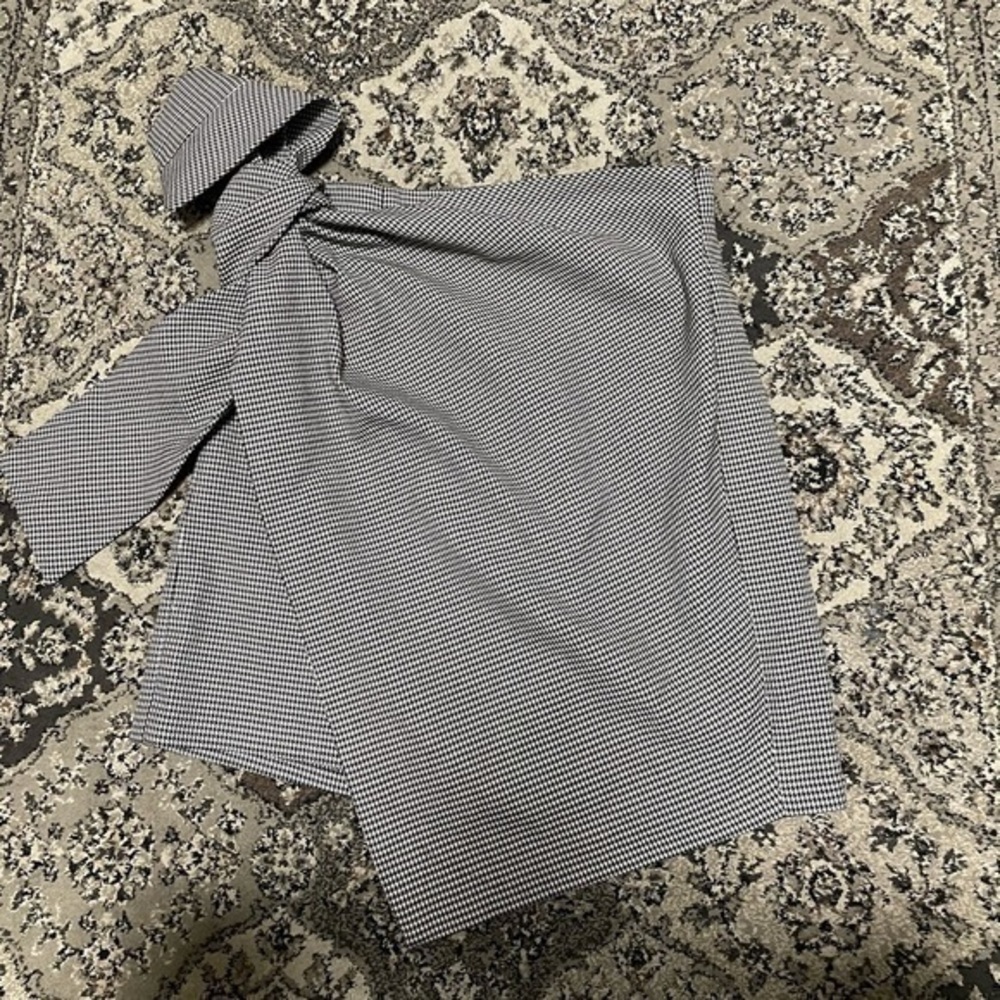 Zara Houndstooth Tie Knot Asymmetric Mini Skirt